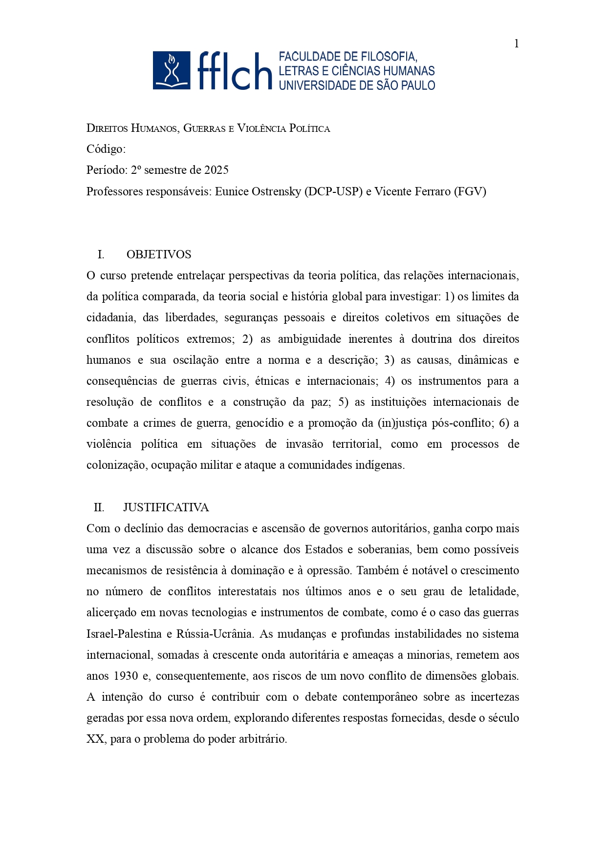 DIREITOS HUMANOS, GUERRAS E VIOLÊNCIA POLÍTICA