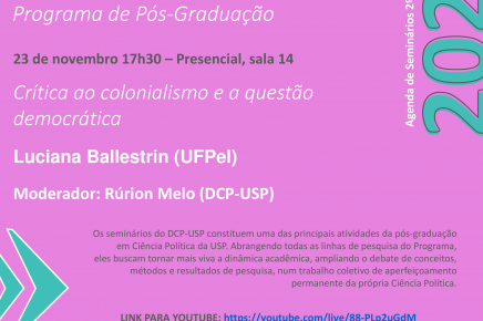 #11 2-2023 Seminário do DCP-USP | Crítica ao colonialismo e a questão democrática |23 de novembro, 17h30