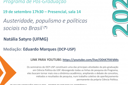 #6 2-2024 Seminário do DCP-USP "Austeridade, populismo e políticas sociais no Brasil", 19 de setembro, 17h30.